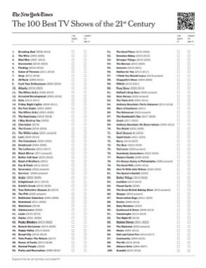 izzetcapa's tweet photo. New York Times, 21. yüzyılın en iyi dizilerini sıraladı:

— 1. Breaking Bad
— 2. The Wire
— 3. Mad Men
— 4. Succession
— 5. Fleabag
— 6. Game of Thrones
— 7. Veep
— 8. 30 Rock
— 9. Curb Your Enthusiasm
— 10. Atlanta
— 11. The Office (U.S.)
— 12. Arrested Development
— 13. Girls
— 14. Friday Night Lights
— 15. Six Feet Under
— 16. The Office (U.K.)
— 17. The Americans
— 18. I May Destroy You
— 19. Chernobyl
— 20. The Crown
— 21. The White Lotus
— 22. Lost
— 23. The Comeback
— 24. Deadwood
— 25. The Leftovers
— 26. Black Mirror
— 27. Better Call Saul
— 28. Band of Brothers
— 29. Key & Peele
— 30. Severance
— 31. Survivor
— 32. Andor
— 33. Enlightened
— 34. Schitt’s Creek
— 35. True Detective (Season 1)
— 36. The Pitt
— 37. Battlestar Galactica
— 38. Homeland
— 39. Watchmen
— 40. Adolescence
— 41. Louie
— 42. Hacks
— 43. Peaky Blinders
— 44. BoJack Horseman
— 45. Happy Valley
— 46. Broad City
— 47. Twin Peaks: The Return
— 48. House of Cards
— 49. Normal People
— 50. Parks and Recreation
— 51. The Good Place
— 52. Downton Abbey
— 53. Stranger Things
— 54. The Bureau
— 55. Insecure
— 56. Nathan for You
— 57. I Think You Should Leave
— 58. Chappelle’s Show
— 59. PEN15
— 60. Peep Show
— 61. RuPaul’s Drag Race
— 62. Slow Horses
— 63. The Thick of It
— 64. Anthony Bourdain: Parts Unknown
— 65. Mare of Easttown
— 66. The Rehearsal
— 67. The Handmaid’s Tale
— 68. Ozark
— 69. Anthony Bourdain: No Reservations
— 70. The Shield
— 71. Beef (Season 1)
— 72. Squid Game
— 73. Barry
— 74. The Bear
— 75. Ted Lasso
— 76. Somebody Somewhere
— 77. Modern Family
— 78. It’s Always Sunny in Philadelphia
— 79. The Good Wife
— 80. How To With John Wilson
— 81. The Queen’s Gambit
— 82. Better Things
— 83. Justified
— 84. Planet Earth
— 85. The Great British Baking Show
— 86. Shogun
— 87. Reservation Dogs
— 88. Dexter
— 89. Baby Reindeer
— 90. Eastbound & Down
— 91. Catastrophe
— 92. The Night Of
— 93. Station Eleven
— 94. The Diplomat
— 95. House
— 96. Halt and Catch Fire
— 97. Community
— 98. The OA
— 99. Gilmore Girls
— 100. Scandal