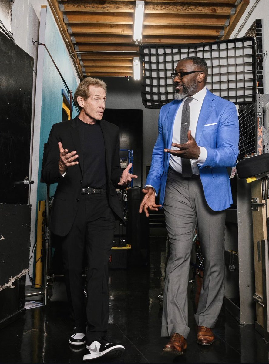 RealSkipBayless's tweet photo. In August I shot a commercial for Polymarket with my Undisputed debate partner @ShannonSharpe. We picked up right where we left off, falling right back into our debate rhythm. Between takes, we reminisced and caught up. Great fun. Excited for the commercial to air soon. https://t.co/oqMI34ErVB