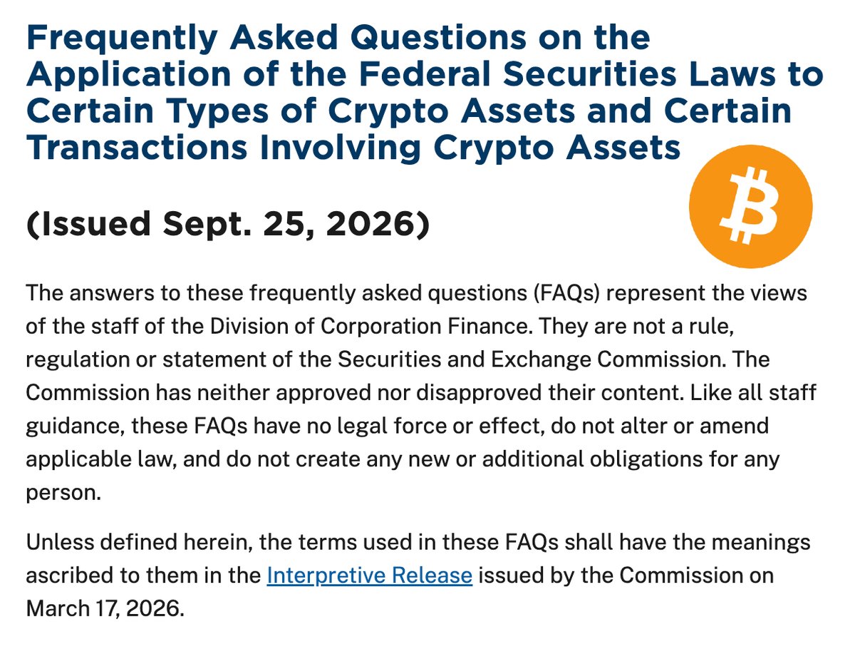 BitcoinMagazine's tweet photo. JUST IN: 🇺🇸 SEC releases new guidance clarifying securities laws on crypto assets 👀 https://t.co/P5XgU1H230