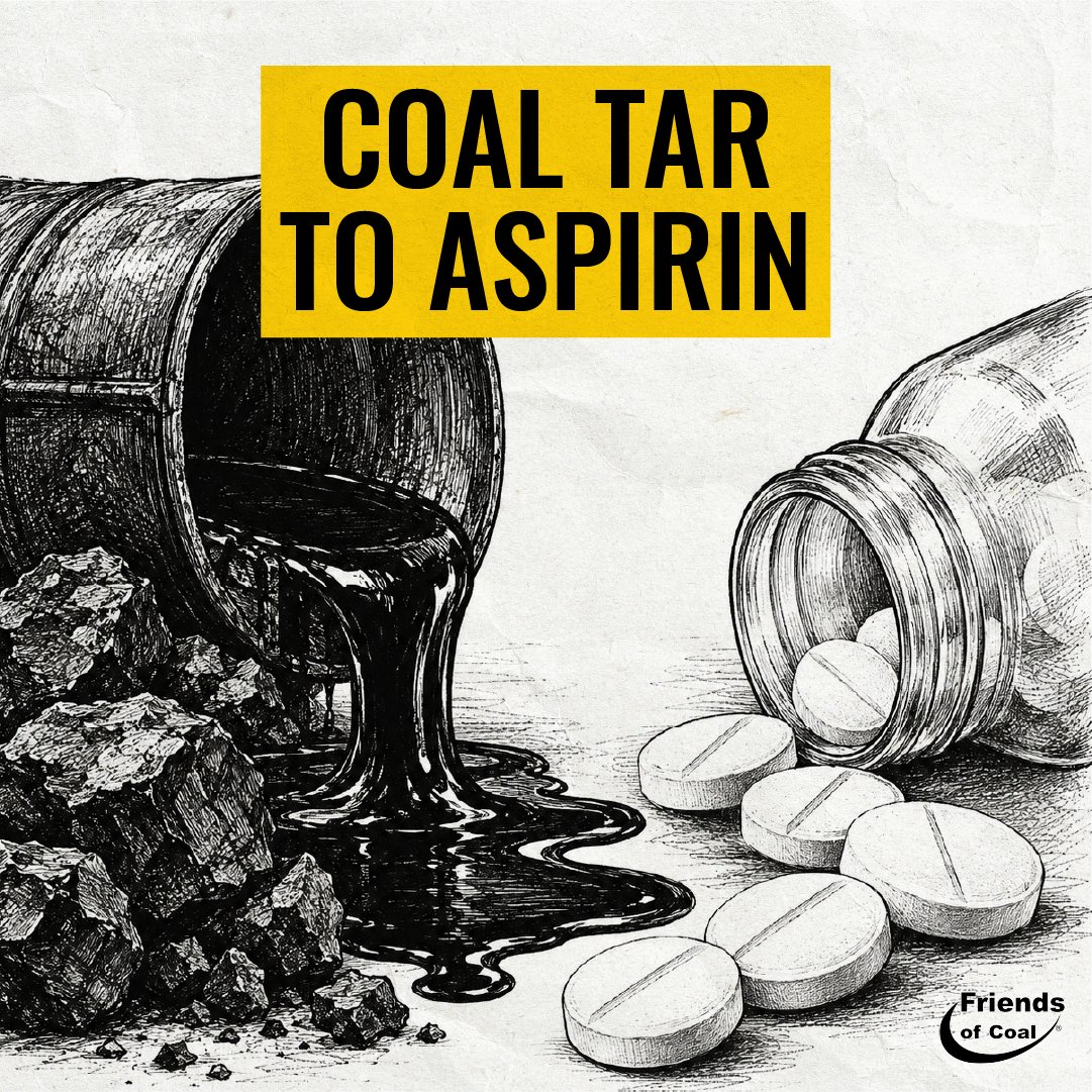 FriendsofCoalKY's tweet photo. Coal tar came off the gasworks as a black sludge nobody wanted. The German dye companies went looking for what was in it. One of them was Bayer, and in 1897 a chemist there produced a stable form of acetylsalicylic acid. They registered the name aspirin. #FriendsOfCoal https://t.co/DfkoB42gec