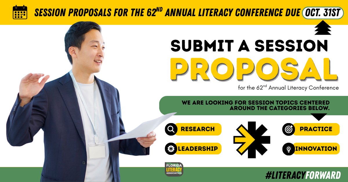 FlaReads's tweet photo. The Florida Literacy Association is looking for SESSION PROPOSALS for the 62nd Annual Literacy Conference! #literacyforward

Proposals are DUE by October 31st!

Submit: https://t.co/IE8UBwzgLA https://t.co/mEJICzv5G8
