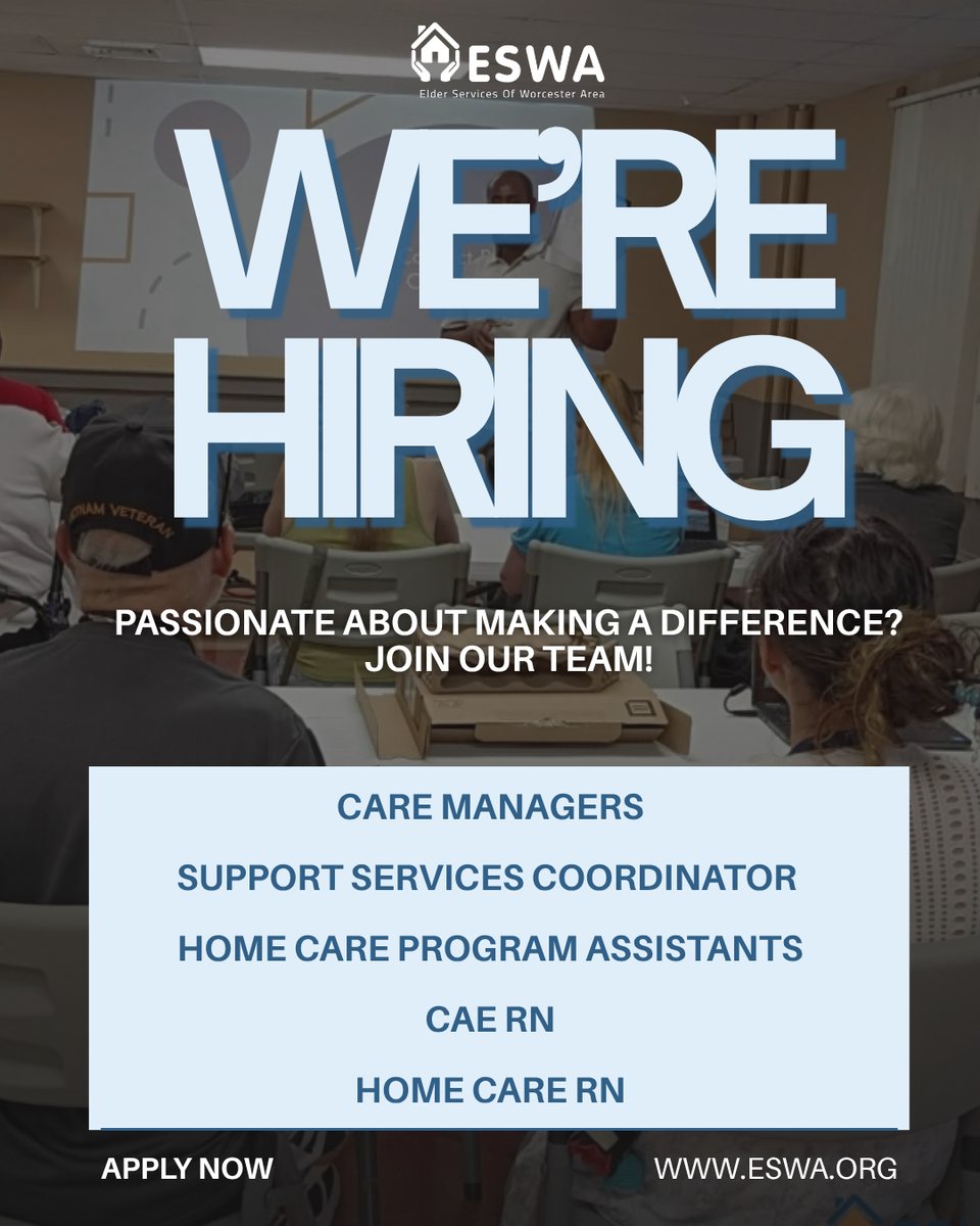 ESWAorg's tweet photo. We’re hiring! 📣
Looking for a career with purpose? Join the ESWA team and help older adults, individuals with disabilities, and caregivers remain safe, healthy, and independent in their communities.
Ready to make a difference? Apply today. Link in bio!💙
#hiring #eswa #jobsearch https://t.co/NClAIHBQ7I