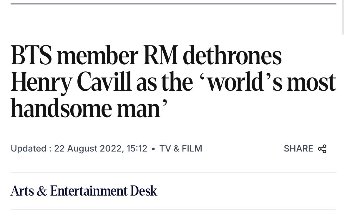 gretchenarmyusa's tweet photo. Questioning BTS members' attractiveness is crazy especially when RM was named the most handsome man in the world, surpassing Henry Cavill by RENOWNED beauty experts. https://t.co/mjZxAxwSLN