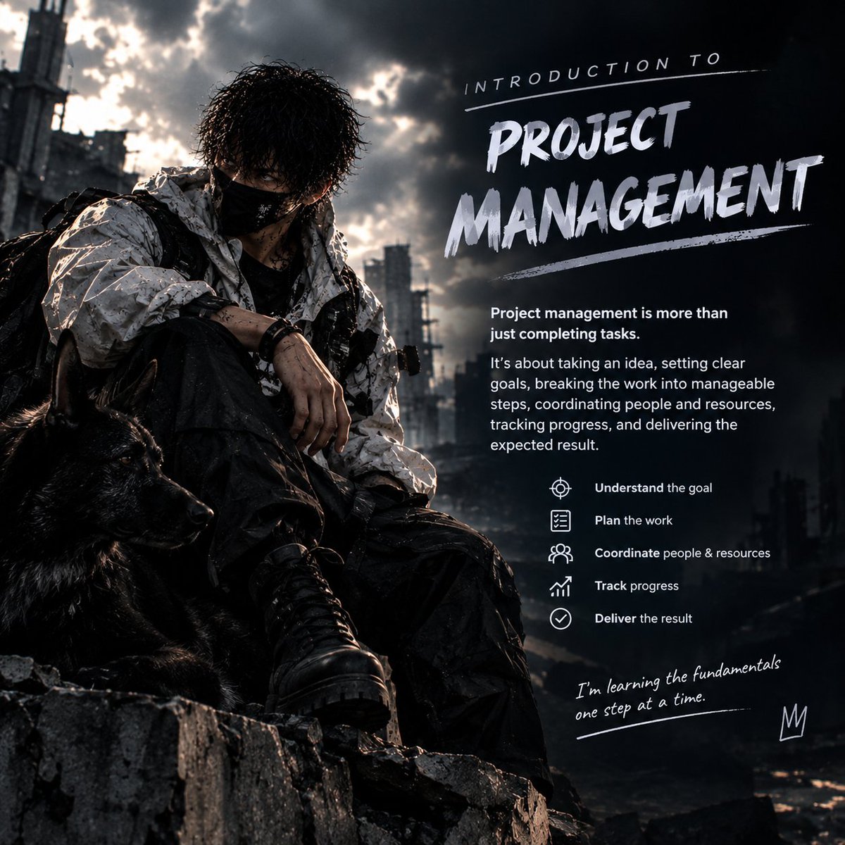 0xxPaul's tweet photo. I’m learning that Project Management isn’t just about managing tasks.

It’s about understanding the goal, creating a plan, organizing the work, communicating with people, tracking progress, and making sure the project gets delivered. https://t.co/c7LMmeHDI0