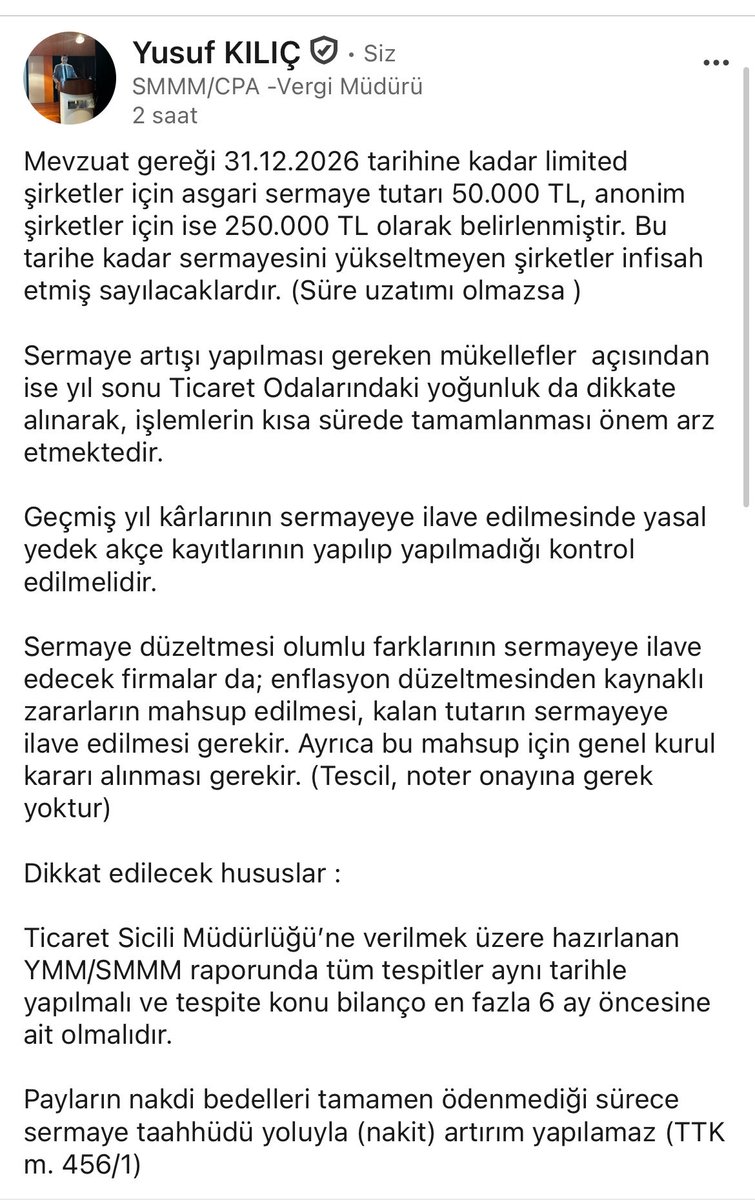 MM_yusufkilic's tweet photo. Sermaye artışı yapacak şirketler için önemli hatırlatmalar.
Asgari sermaye tutarları ve dikkat edilmesi gereken hususlar…
Faydalı olması dileğiyle. https://t.co/qVIuoecnRN