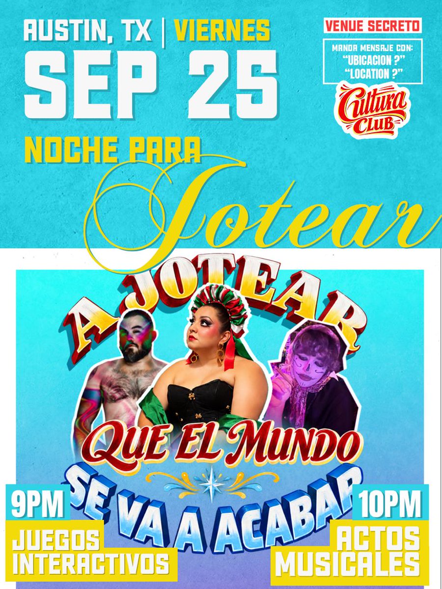DeColoresAustin's tweet photo. 🏳️‍🌈Este viernes: ¡A JOTEAR QUE EL MUNDO SE VA A ACABAR! 💋🔥

Tequila 🥃 Drag 💃 Jotería 💅 Tacones 👠 Música 🎶 y puro desmadre. https://t.co/YDmWwdjYpi