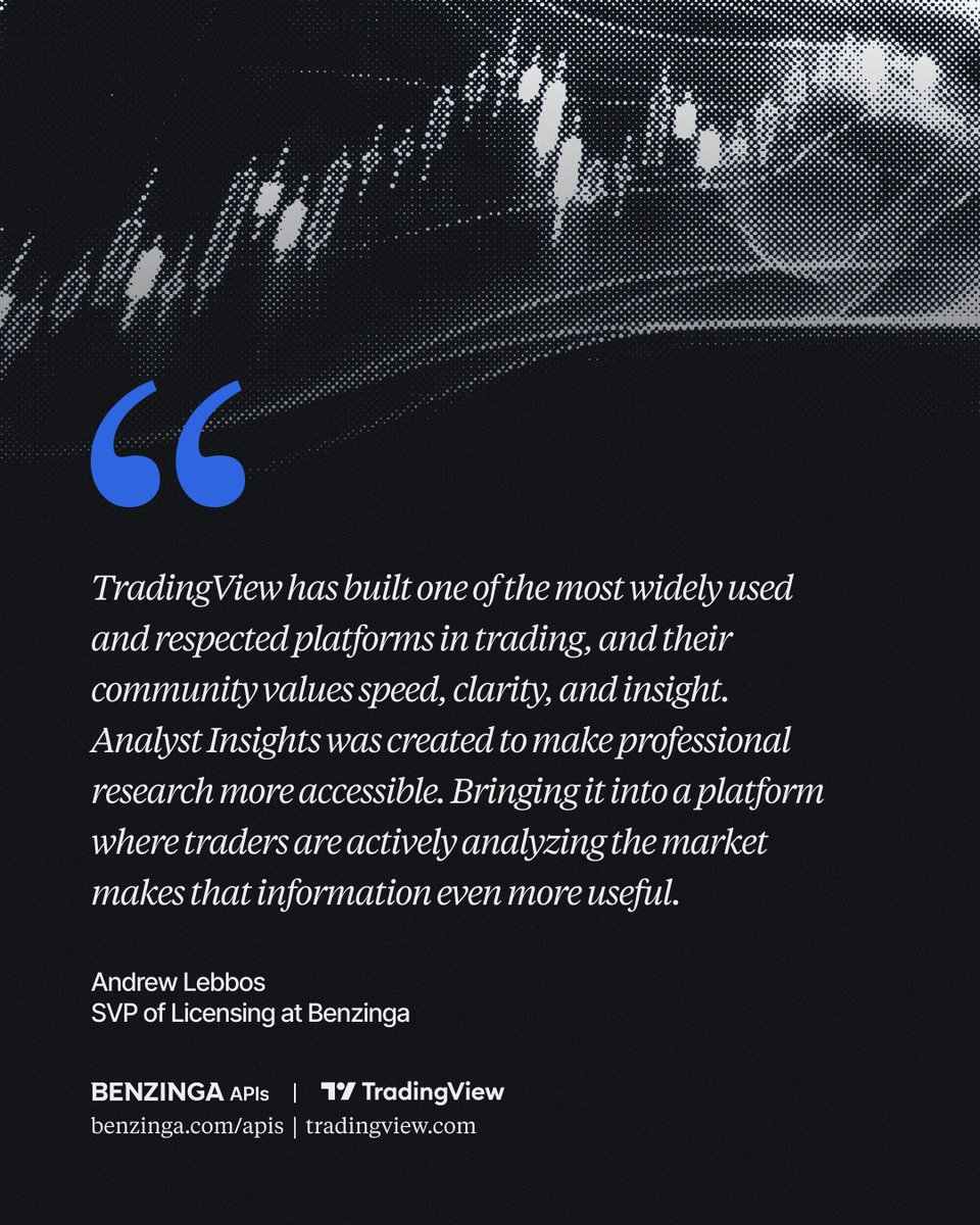 BenzingaAPIs's tweet photo. Making professional research easier to act on was the goal behind Analyst Insights, and @tradingview's community of millions is where it gets put to work. Swipe to hear from the leaders behind the collaboration. https://t.co/QaXwMOiT7x