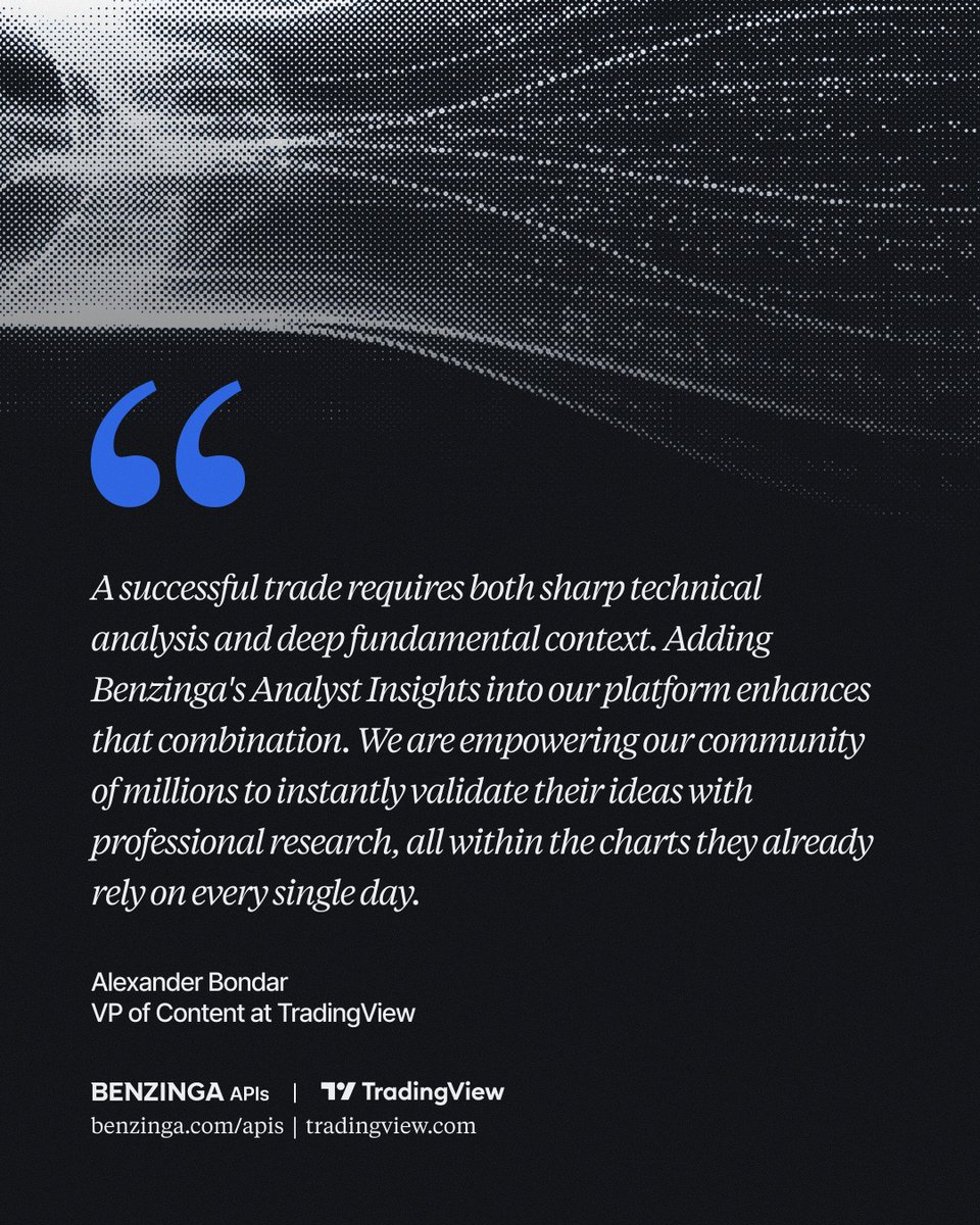 BenzingaAPIs's tweet photo. Making professional research easier to act on was the goal behind Analyst Insights, and @tradingview's community of millions is where it gets put to work. Swipe to hear from the leaders behind the collaboration. https://t.co/QaXwMOiT7x