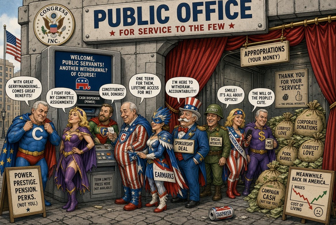 realTuckFrumper's tweet photo. They wear patriotism like a cheap costume while cashing in behind the curtain. The real national emergency is how many of them treat public office like a personal ATM. Holy hell the nerve. #TrumpsCorruptCongress https://t.co/2vYj9Daqc7
