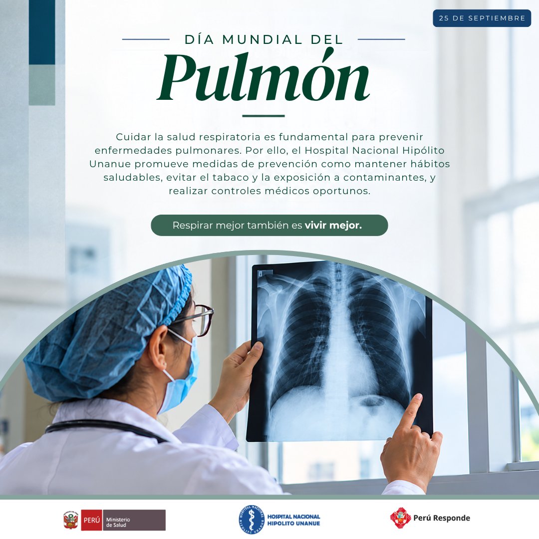 HospitalUnanue's tweet photo. 🫁 ¡Cuidar nuestros pulmones es cuidar nuestra vida!
Desde el Hospital Nacional Hipólito Unanue promovemos la prevención y el cuidado de nuestros pulmones para una mejor calidad de vida.
#HNHU #DíaMundialDelPulmón #Prevención #SaludPública #MINSA #PerúResponde https://t.co/J1KHXFlotL