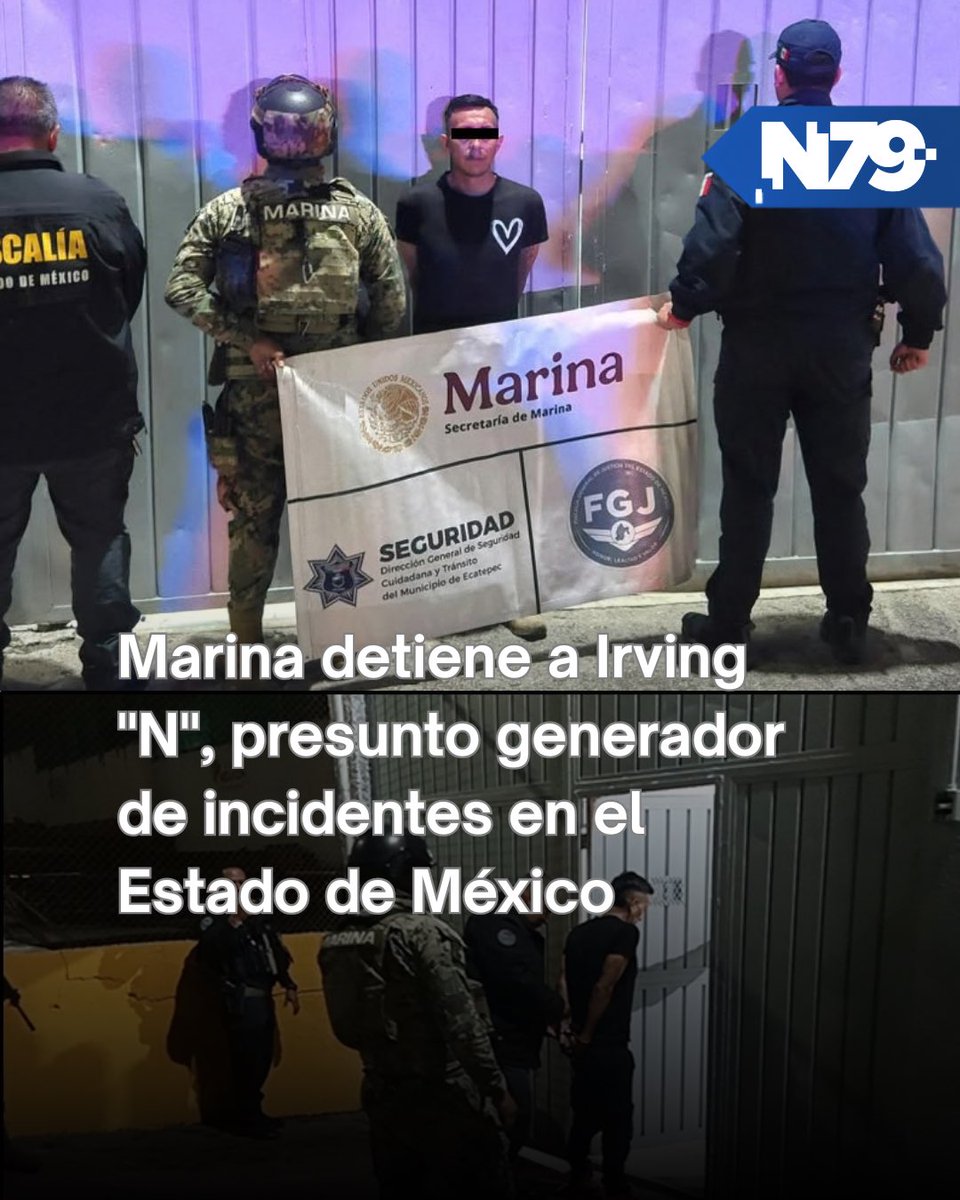 N79news's tweet photo. 🚨 Marina detuvo en Ecatepec a Irving "N", identificado como generador de incidentes, quien contaba con orden de aprehensión por el probable delito de privar de la vida a una persona. Se le relaciona con extorsión y delitos contra la salud.
@SEMAR_mx #N79News https://t.co/zBXykqJw9n