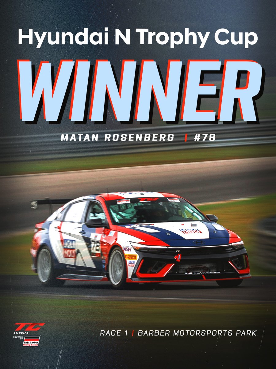 tc_america's tweet photo. Matan Rosenberg gets it done! πͺ
A strong run earns him the Hyundai N Trophy Cup at Barber.
#TCAmerica #GTBHM https://t.co/Tms2wcKrvG