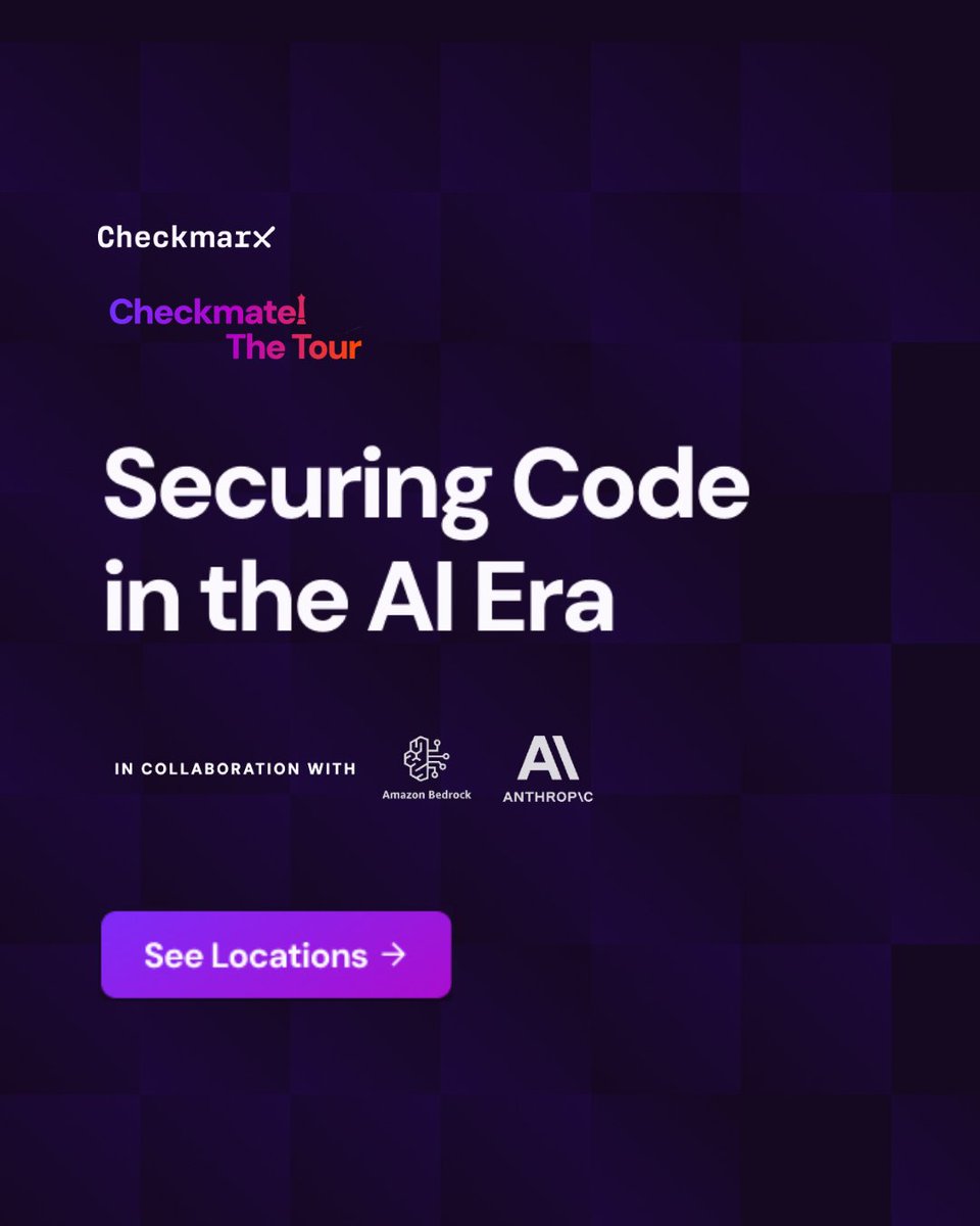 Checkmarx's tweet photo. AppSec is hitting the road, and we’re bringing AI with us. 🚌

Starting next week, we’re teaming up with Anthropic and Amazon Bedrock for Securing Code in the AI Era, an event series on securing software as AI changes how it’s built.

Expert perspectives, live demos, and conversations with your peers.
Find your city and request an invite: https://t.co/SF7GVEFyEP