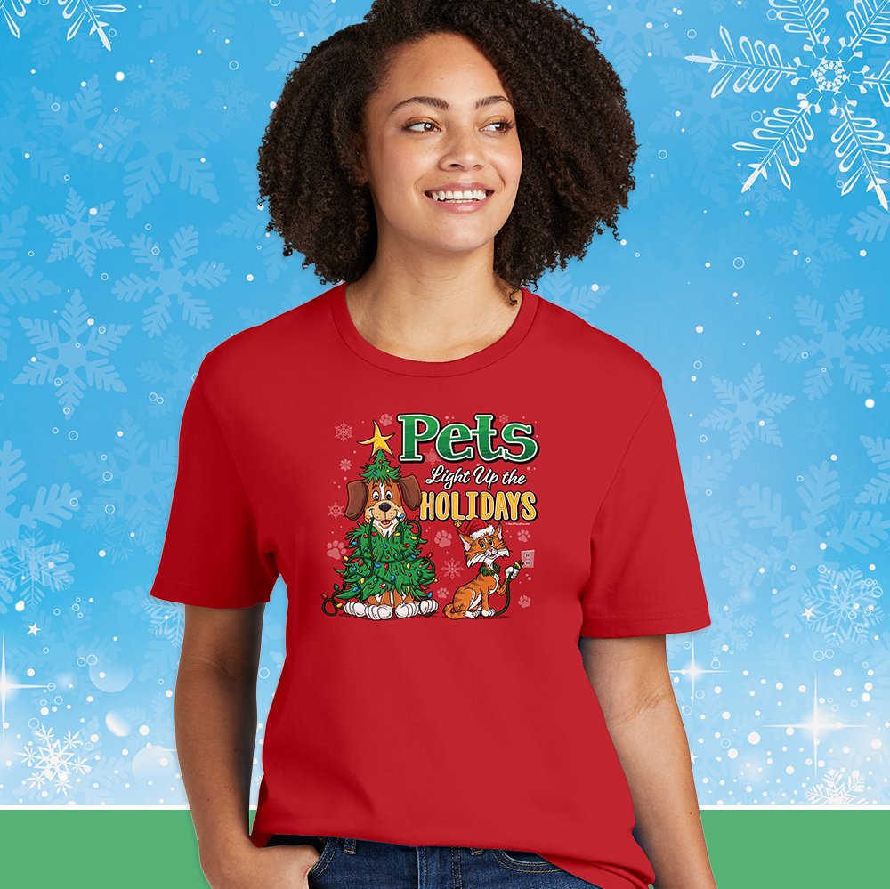 WorkPlacePro's tweet photo. Bring your jingle tails and celebrate the gift of a pet's love this season in fun "Pets Light Up the Holidays" shirts. Apply promo code SM4756 to order and save!
•
Shop now: https://t.co/PFt2D6rVv3
•
#wearingWPP #workplacepro #pets #christmasapparel #holidayapparel #veterinary https://t.co/80zboQ182i
