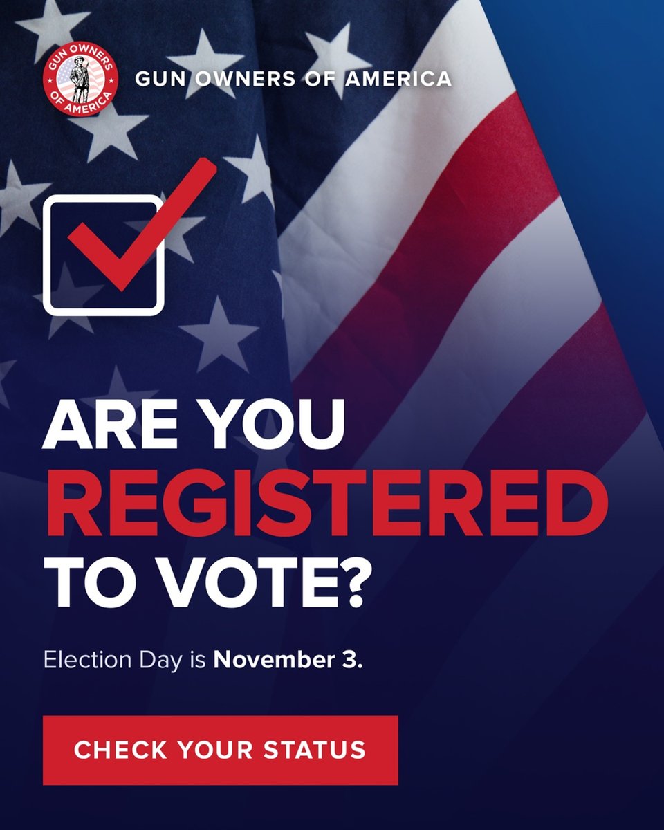 GunOwners's tweet photo. The deadline to register to vote for the 2026 mid-terms elections is almost here.

Check your registration status and register to https://t.co/yy73boNt8g. https://t.co/w5CiR4UvEl