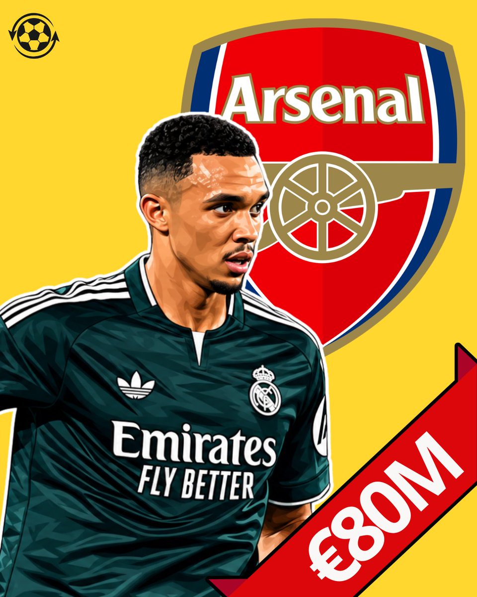 DeadlineDayLive's tweet photo. 🚨 Arsenal have placed Real Madrid right-back Trent Alexander-Arnold on their shortlist as they plan for the position.

The Gunners could explore a January opportunity, although no concrete talks have taken place and Madrid do not plan to sell.

Real Madrid could demand around €70M-€80M if their stance changes, while Arsenal are continuing to monitor the situation.

(Source: Fussball-News)