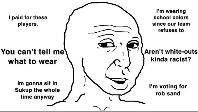 cyclonemeatball's tweet photo. Don't be a libertarian boomer like @IowaHillTopper
#WEARWHITE #WHITEOUT https://t.co/dlcQXeB95v
