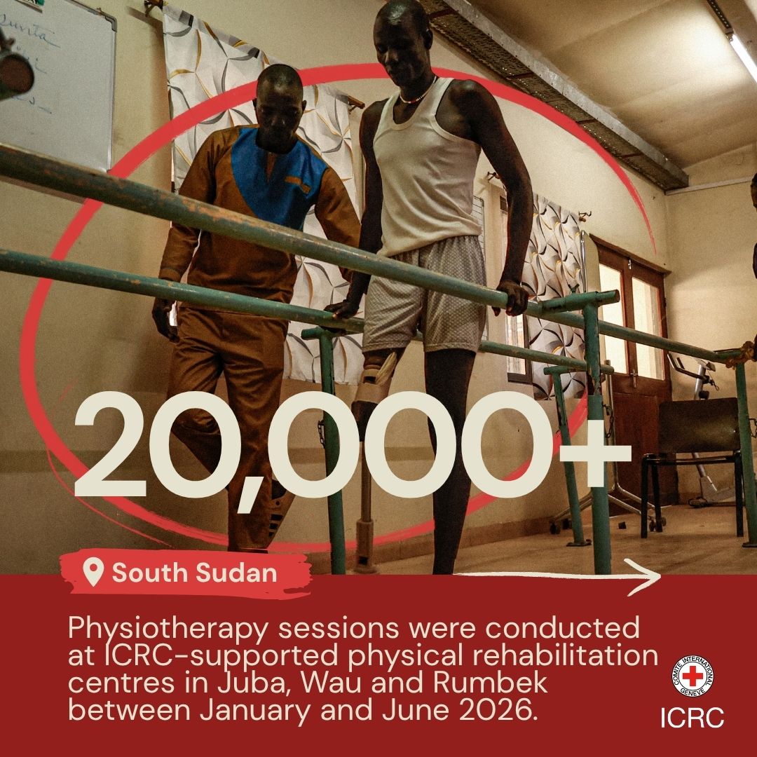 ICRC's tweet photo. 📍South Sudan | In remote areas, insecurity and impassable roads can delay medical evacuations, sometimes forcing families to carry injured relatives for days before they can reach help. By then, wounds may already be severely infected.
 
Our colleague @KieranJSeager shares what he witnessed during a visit to the ICRC-supported surgical department at Juba Military Hospital, where medical teams continue caring for the wounded as pressure on the facility grows 👉🏼 https://t.co/wQYIuhpCML