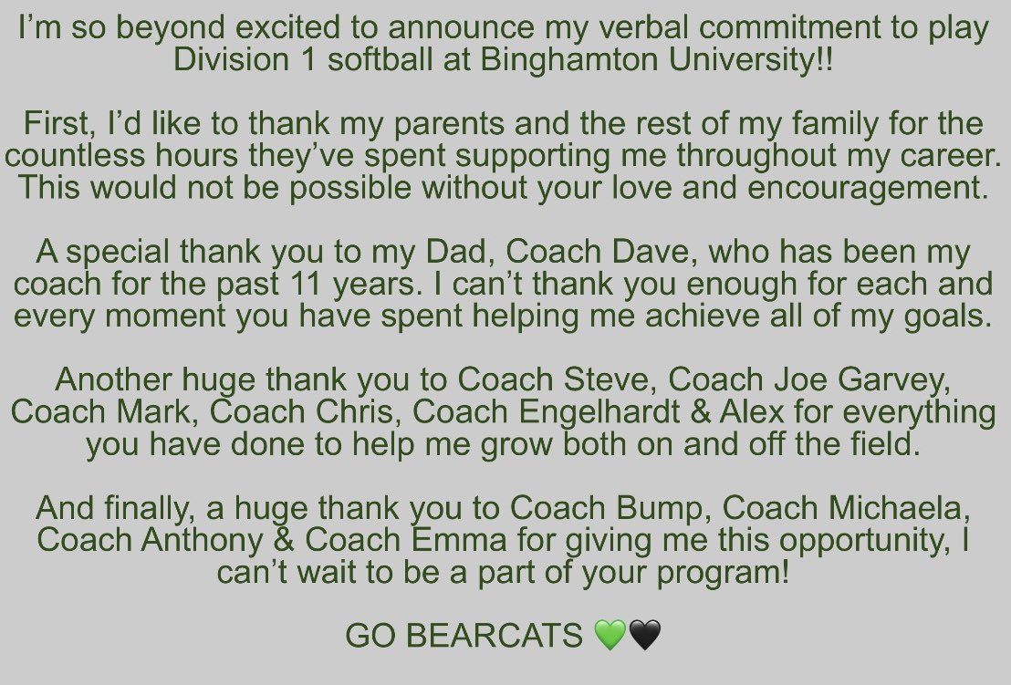 alison_bodick19's tweet photo. Headed to the 607💚 #committed
@BinghamtonSOFT @JBUMP_BU @MichaelaTransue @APR_Ruggiero @GoldGarvey @DiamondAddicts @USASoftball @ExtraInningSB @SoftbalAmerica @PrepSoftball @LineDsoftball https://t.co/0Tzdk7ef9J