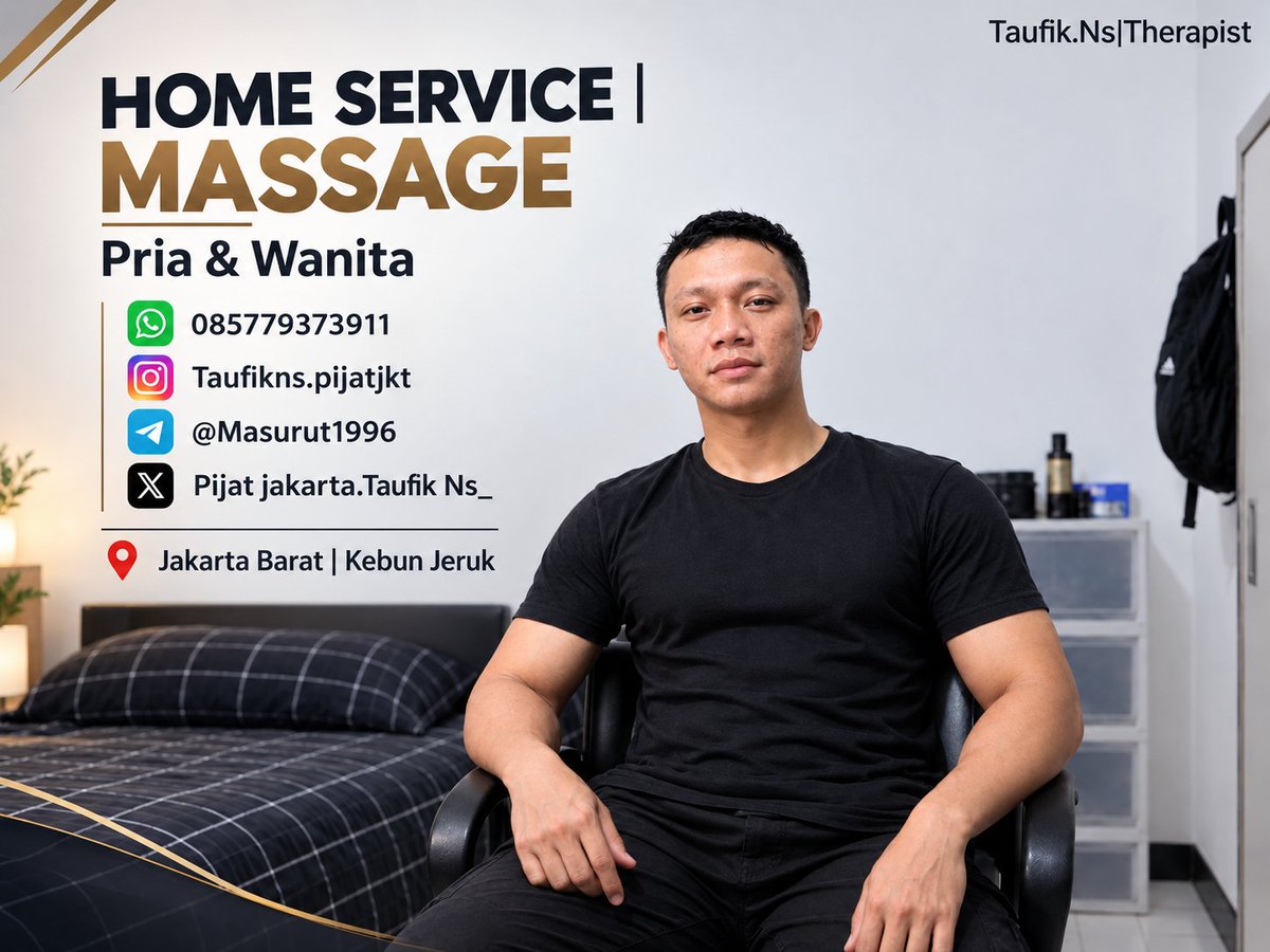 TaufikNs96's tweet photo. Yang butuh pijat silahkan. 
Tersedia pijat setiap hari 💆‍♂️
Terima pria dan wanita
100%real massage

Tlp 085779373911
📍jakarta

#Pijatjakarta #Pijatpria #Jakarta #Pijatwanita #Pijatpasutri #fypシ゚
#Pijathotel #Pijatpanggilan #Pijatbekasi  #Pijatdepok https://t.co/Z1JzfKtRb3