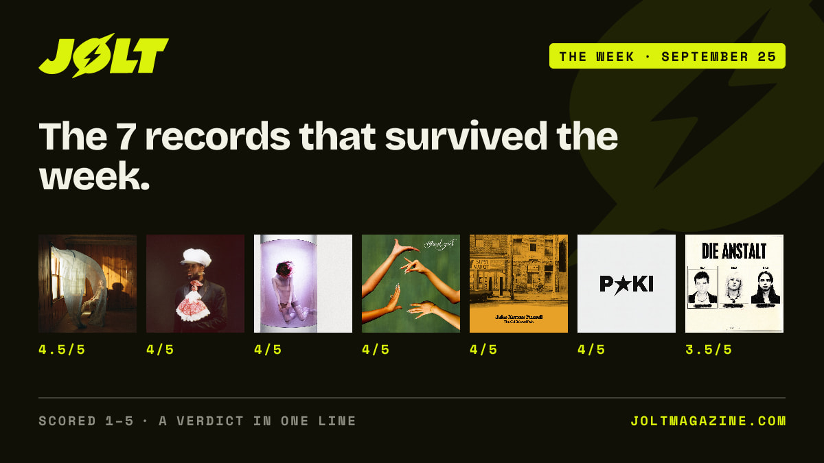 JOLT_Magazine's tweet photo. The 7 records that survived the week at JOLT ⚡ (September 25)

Scores, verdicts, no hype. A thread: https://t.co/El6x60bXC2