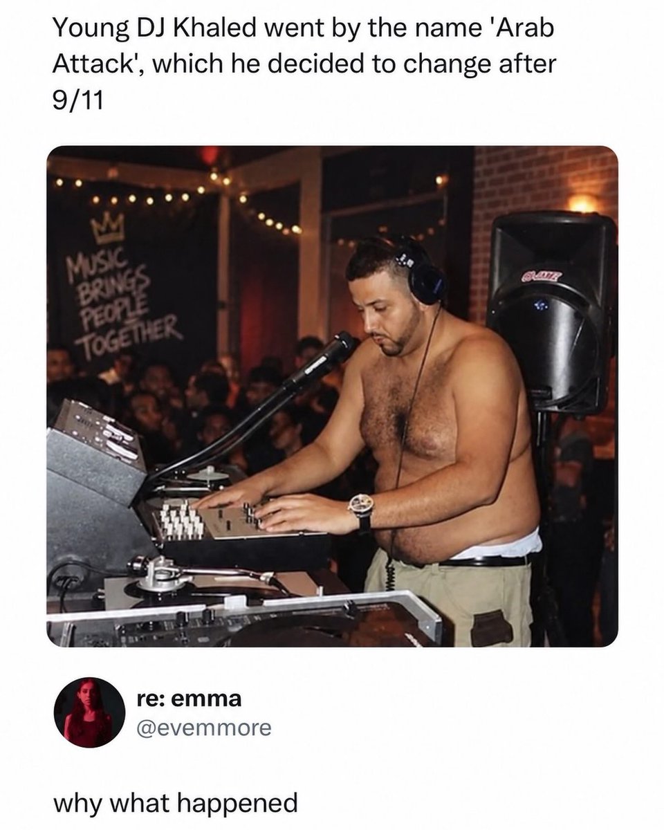 LaureenSfera's tweet photo. Bro made a smart business decision. Before becoming DJ Khaled, he built his career in Miami radio and hip-hop. He dropped “Arab Attack” after 9/11, later becoming a producer, curator, and master collaborator. https://t.co/HpzEdXvwa3