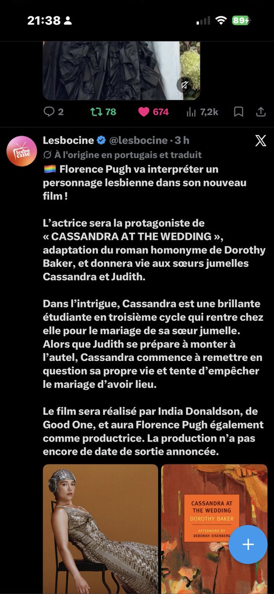 pughpetals's tweet photo. 🏳️‍🌈 Florence Pugh jouera une femme lesbienne dans « Cassandra at the Wedding » !

Elle incarnera les jumelles Cassandra et Judith dans cette adaptation du roman de Dorothy Baker.

🎬 Réalisé par India Donaldson
📅 Date de sortie inconnue https://t.co/XYE9MxmNsg