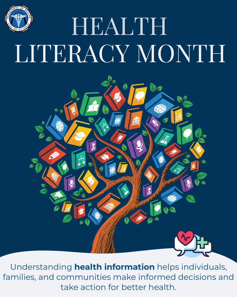 CityofSTLDOH's tweet photo. Ask questions. Take notes. Make sure you understand your medications, screenings, and treatment options. Your healthcare team is there to help.
#HealthLiteracy #HealthySTL #PublicHealth https://t.co/lTGuEBtD2U