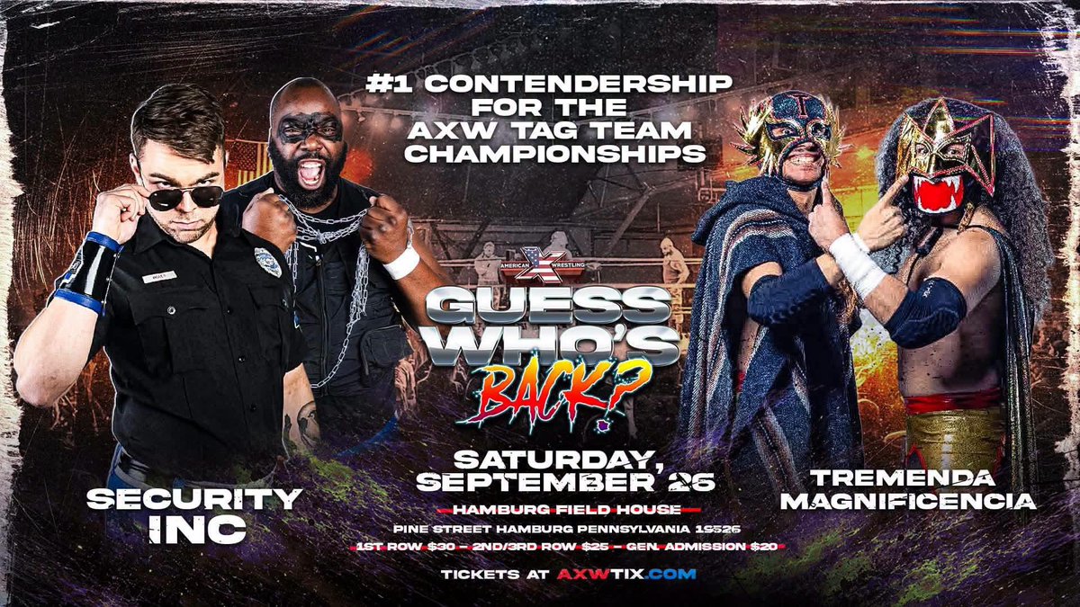 SecurityIncPro's tweet photo. It seems this is the match @Official_AXW Commissioner Vineberg has made for tomorrow at #GuessWhosBack 

So when we put these little pests out of their misery for good, the blood will be on his hands…

Justice for Security Inc. 

🎟️: https://t.co/sNFnzCPPuQ https://t.co/KHyqcqvFAB
