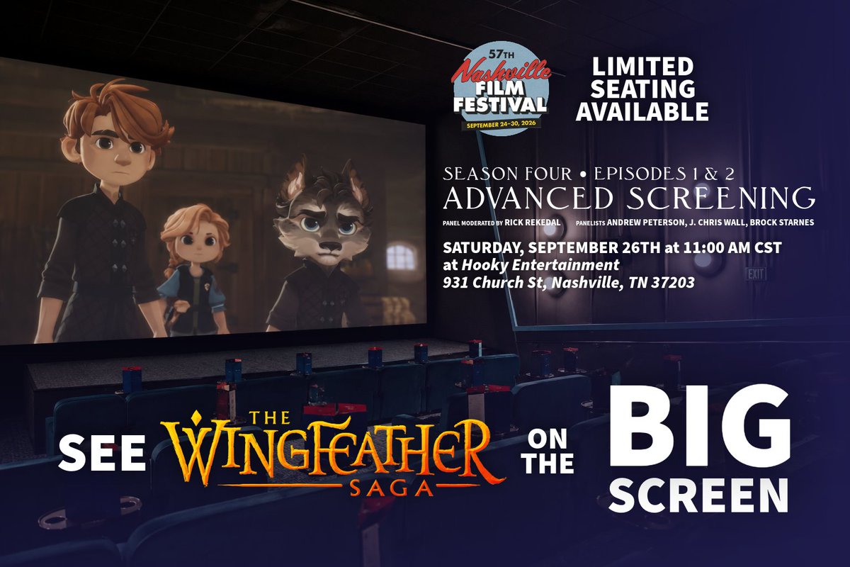 wingfeathersaga's tweet photo. Nashville Wingfeather Fans! This is your chance to see the first two episodes of The Wingfeather Saga, Season 4, on the Big Screen! Join us tomorrow for this special advanced screening at @nashfilmfest as part of their Kids/Family Friendly block! 

https://t.co/fJ5J04MdfW https://t.co/wWvbfxAHOY