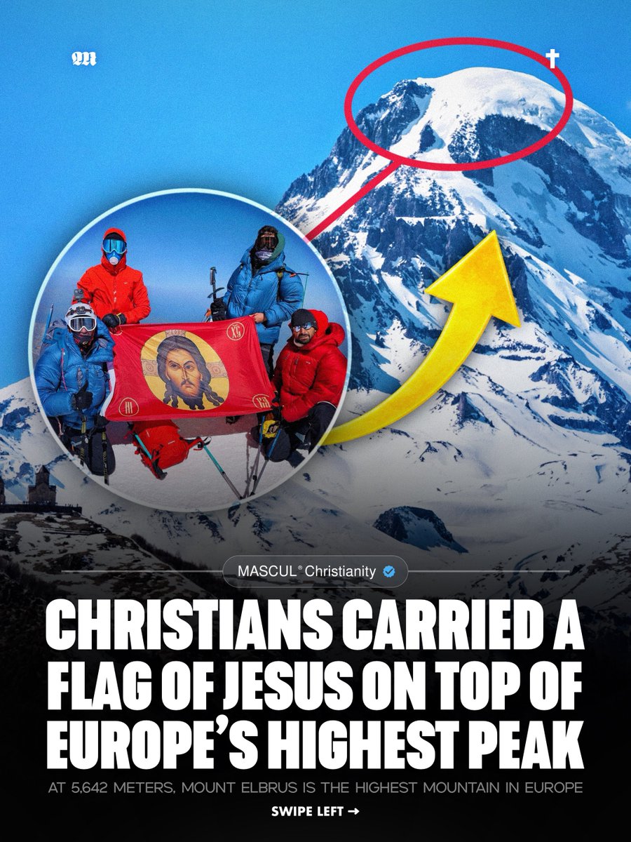 masculchristian's tweet photo. A small group of Christians from Cyprus climbed Mount Elbrus, carrying a flag of Jesus Christ and the Cyprus Anti-Cancer Society flag to raise awareness for people fighting cancer. At 5,642 meters, Mount Elbrus is the highest mountain in Europe under the commonly used geographic boundary between Europe and Asia.