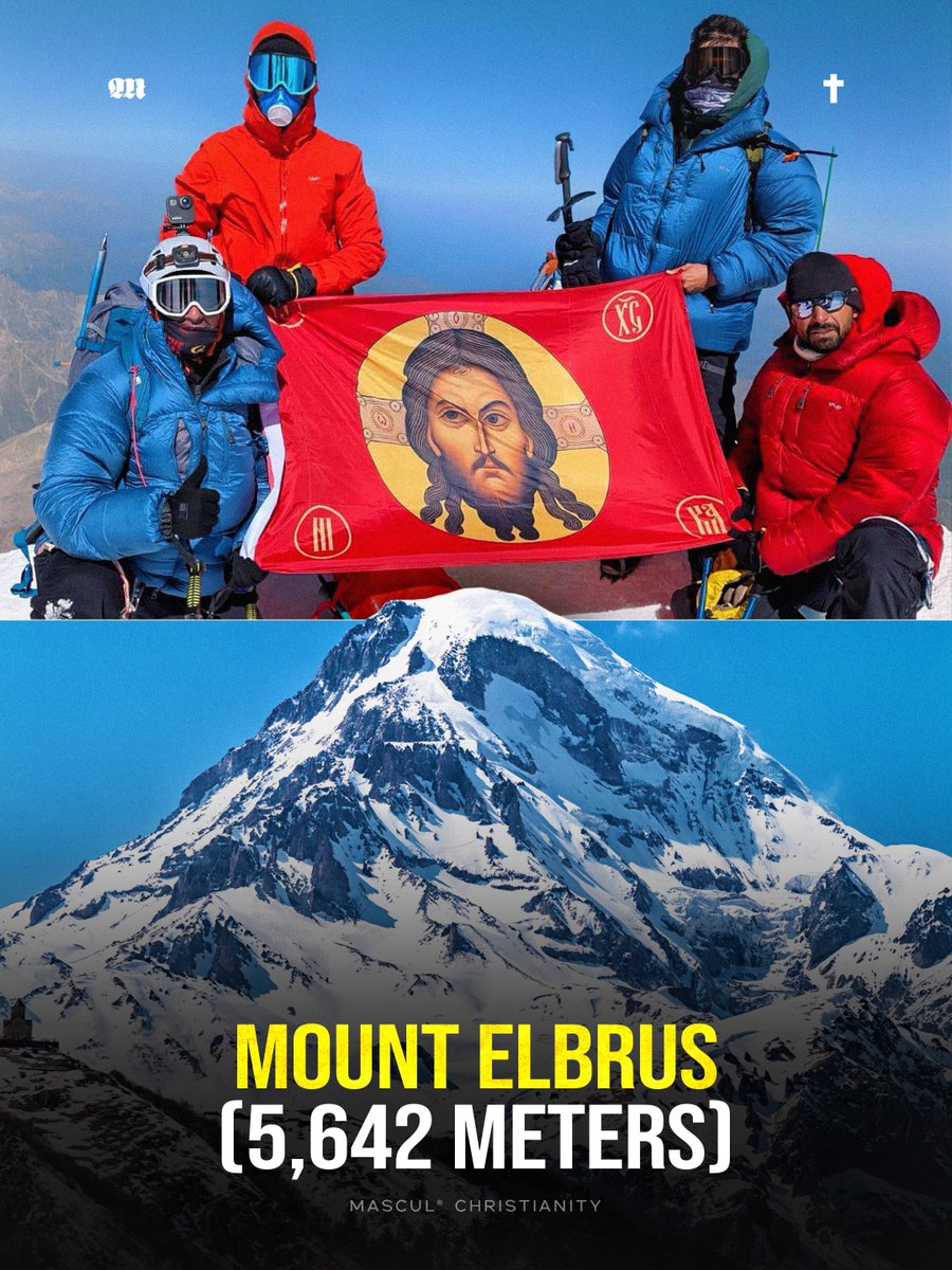 masculchristian's tweet photo. A small group of Christians from Cyprus climbed Mount Elbrus, carrying a flag of Jesus Christ and the Cyprus Anti-Cancer Society flag to raise awareness for people fighting cancer. At 5,642 meters, Mount Elbrus is the highest mountain in Europe under the commonly used geographic boundary between Europe and Asia.
