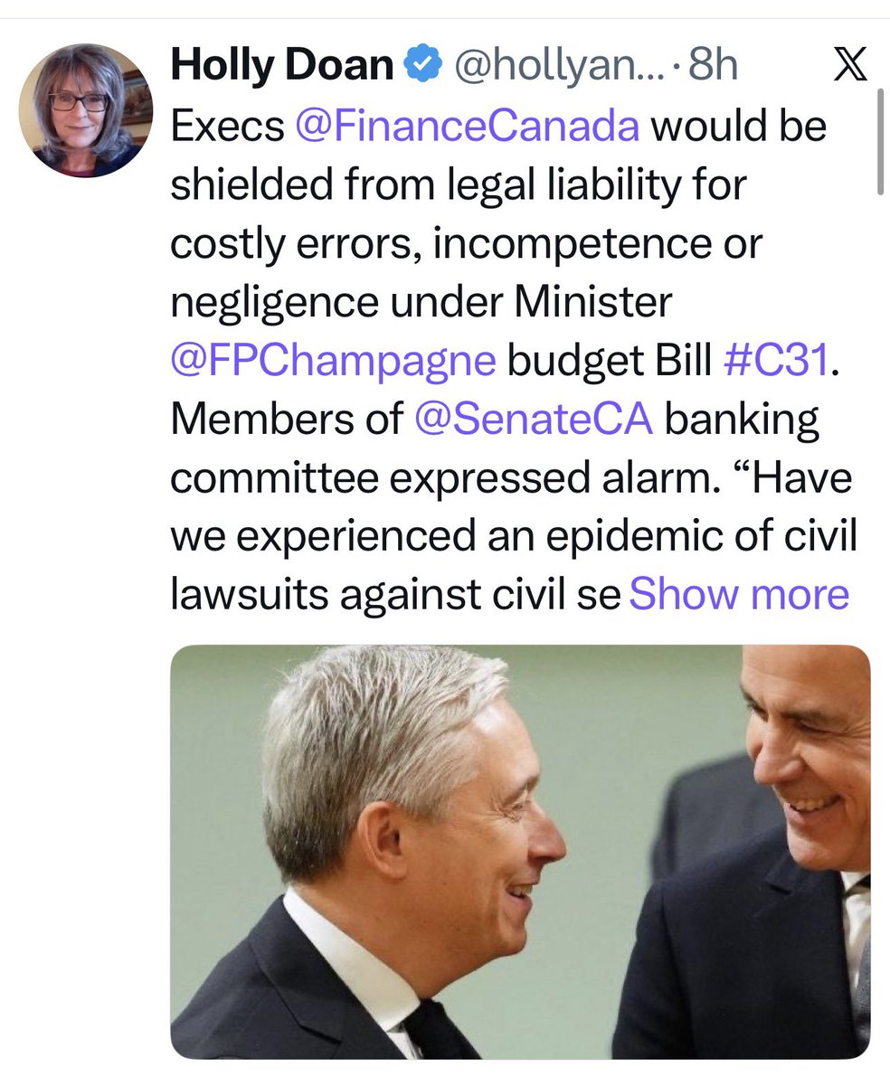 myabradshaw78's tweet photo. Mark Carney is such a poor money manager that he has his buddy @FP_Champagne putting a bill in place so no one see’s the incompetence in Carney’s cabinet or anyone working with them. Carney would rather protect the guilty and him than your hard earned money. https://t.co/Voe7RD62P1