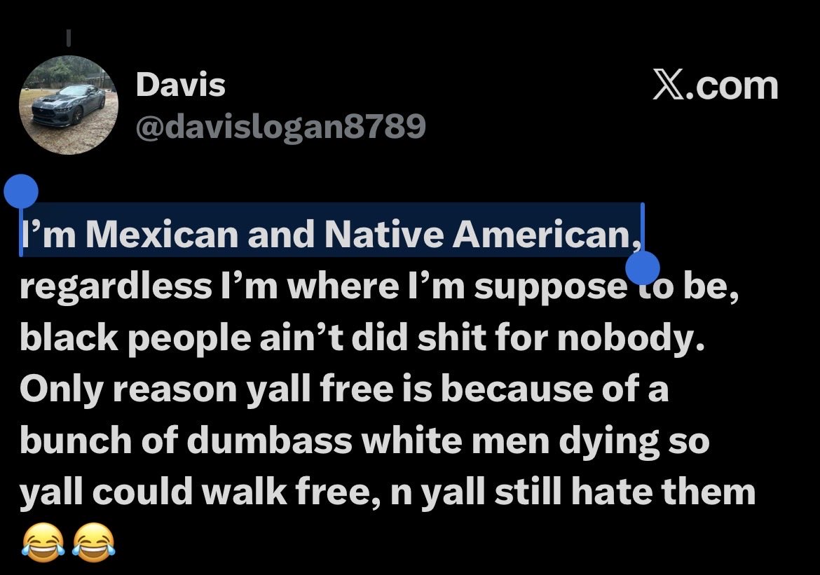 Yfg10culer's tweet photo. @davislogan8789 @JodyHighrolr @HappyPunch Lmaoooo 😭😹✌🏽✌🏽 “senior I am European Aztec senior I am grateful for you raping my ancestors senior plsz no deportation senior”🧔🏽‍♂️🌮🇲🇽  nigga said he’s white.. your a fucking red indian hahahahah https://t.co/cl4eqZOre9