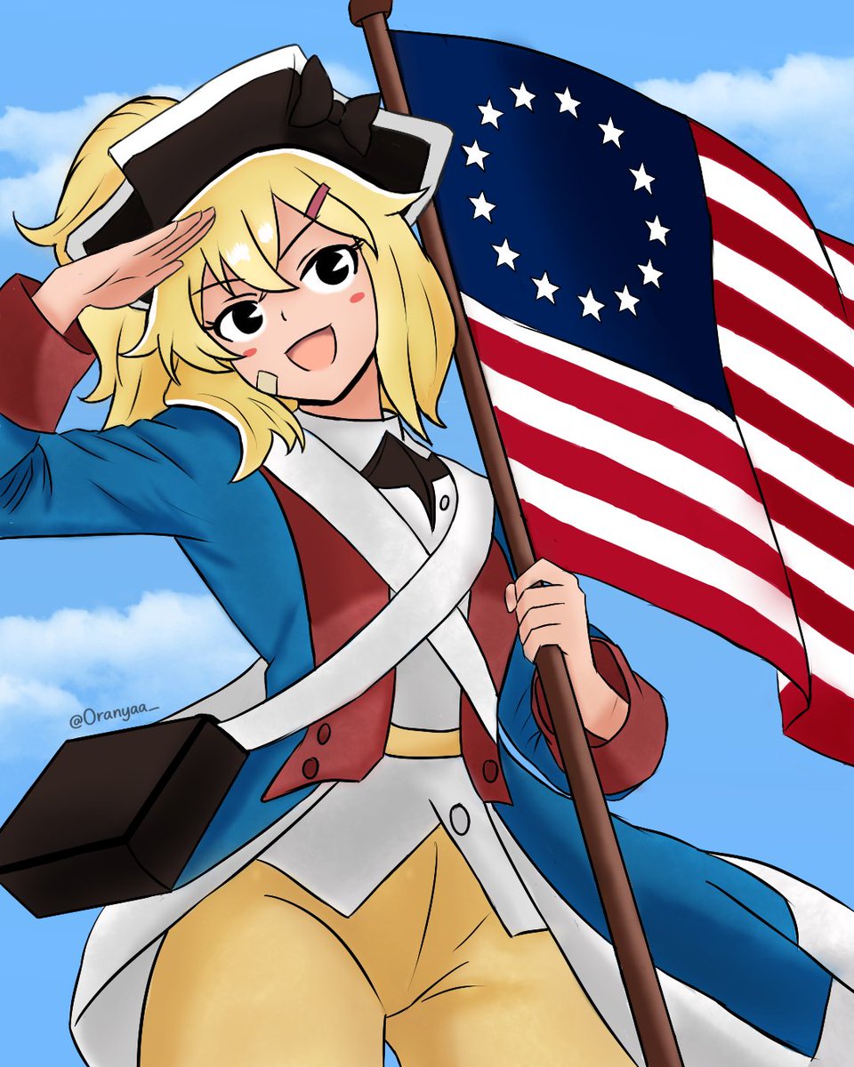 Oranyaa_'s tweet photo. Congratulations @hirotonfa  on the launch of American Revolution Smuggler 

To celebrate I drew Patriot-chan! https://t.co/6wFMyFAvFz