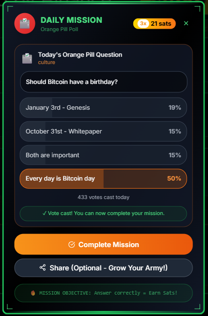 AZhyhun's tweet photo. One new Bitcoin fact today. Another tomorrow. Then another. ๐โฟ
Daily learning can add up to serious knowledge over time.
Explore Satsman's gamified Bitcoin education experience.
https://t.co/JKTKHGKfWZ
#HardMoney
#StoreOfValue
#Currency https://t.co/bps4zbdyd3