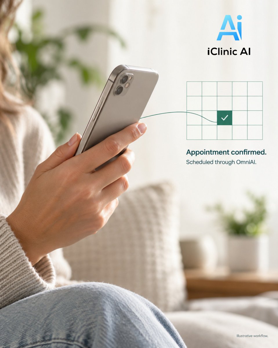 iclinic_'s tweet photo. An appointment request, followed through.

OmniAI handles the scheduling conversation, confirms the booking, and documents the interaction in the connected EHR workflow—so your team can see the outcome.
.
.
#iClinicAI #OmniAI #PatientScheduling #PracticeManagement https://t.co/qm8VL6g3Sb