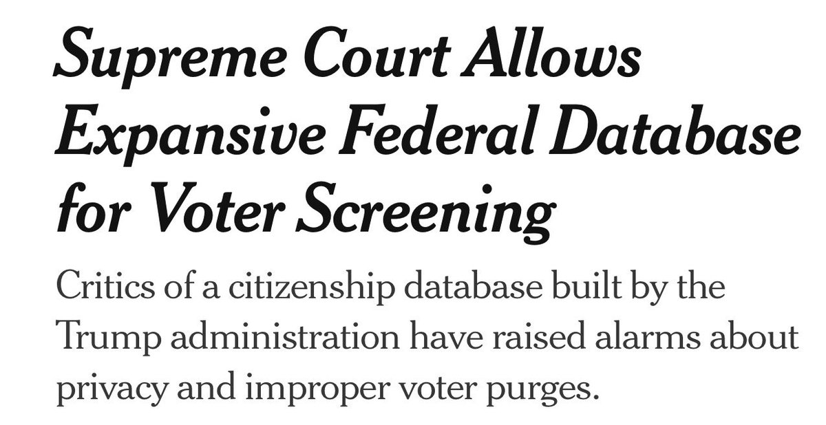 KBAndersen's tweet photo. Texas used the database to check all registered voters, which falsely flagged 578 US citizens. Last week they filed a brief supporting Trump and announced they gave 117 names—a negligible .00065% of 18M voters—to AG Ken Paxton for “investigation of *potential* noncitizen voting." https://t.co/Gjuqt0swsx