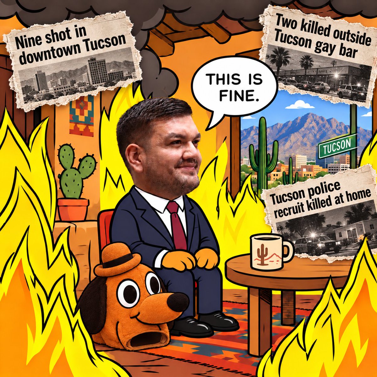 RhodesforD5's tweet photo. Andrés Cano—who was appointed, not elected—has sat and watched #Tucson descend further into violent crime in our streets, chaos in our communities, and disrepair of our infrastructure. 

He's been silent on tragedies that have made national headlines. While Tucson burns, he spent $5,000 in taxpayer money on a swearing-in party (we have the receipts).   

Pima County needs new leadership. Andrés Cano is unfit to lead—the wrong guy at the wrong time for Pima County. 

We can do better: Jeff Rhodes for Pima County Dist 5.

#RhodesforDist5 #PimaCounty