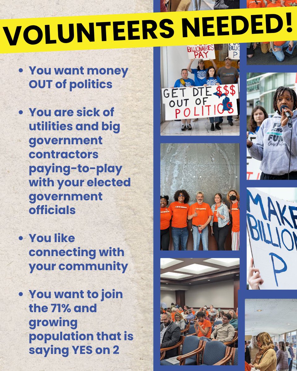 MichiganMOP's tweet photo. We want YOU on Team YES on 2! United, we can stop pay-to-play politics and stop corporate money from influencing our elected officials. Let's bring power back to the people. If you are ready to begin, please sign up @ https://t.co/zPRUSdsJjL
#YesOn2 #Prop2 #MMOP #MopUpMichigan https://t.co/lDEui9KEW1
