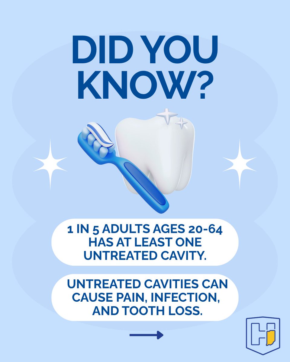 StateHealthIN's tweet photo. Good oral health habits can help prevent pain, infection, and other complications. 🦷

Brush twice a day, floss daily, and keep up with regular dental checkups to help protect your oral and overall health. https://t.co/najfI9gWnt