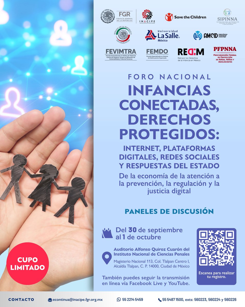 INACIPE's tweet photo. Te invitamos al Foro Nacional: "Infancias Conectadas, Derechos Protegidos", 🙌 un espacio que contará con paneles de discusión para abordar la regulación, prevención y justicia digital en internet y redes sociales. La cita es en el Auditorio Alfonso Quiroz Cuarón y vía Fb Live. https://t.co/NDSXgBcbf3