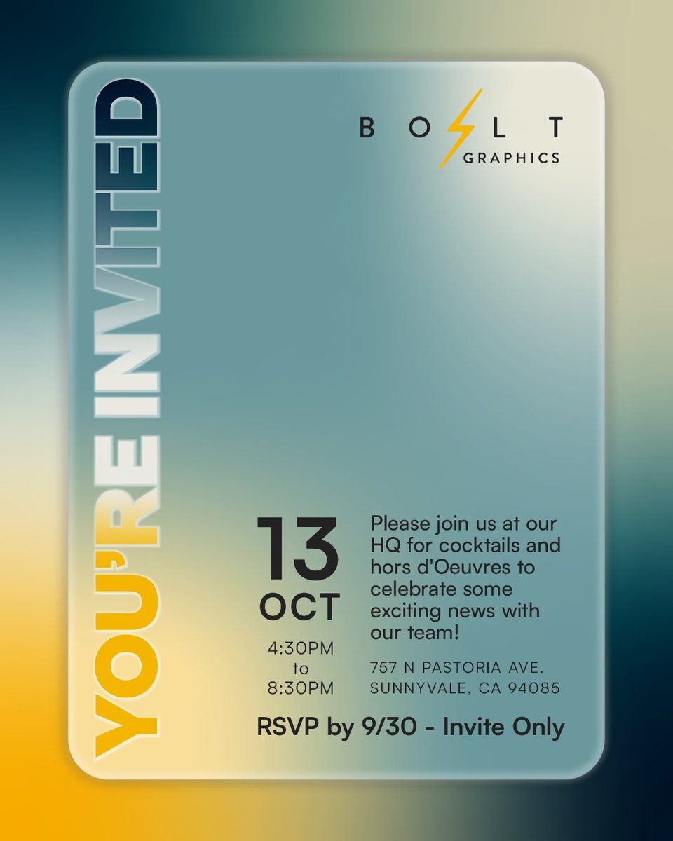 boltgraphics's tweet photo. The invites are out! 🎉🍾

Reminder to RSVP if one landed in your inbox and lock in your spot for the party. We'll be sharing exciting news there 👀 See you on the 13th!

#BoltGraphics #zeus #gpu https://t.co/q3E19fajzD