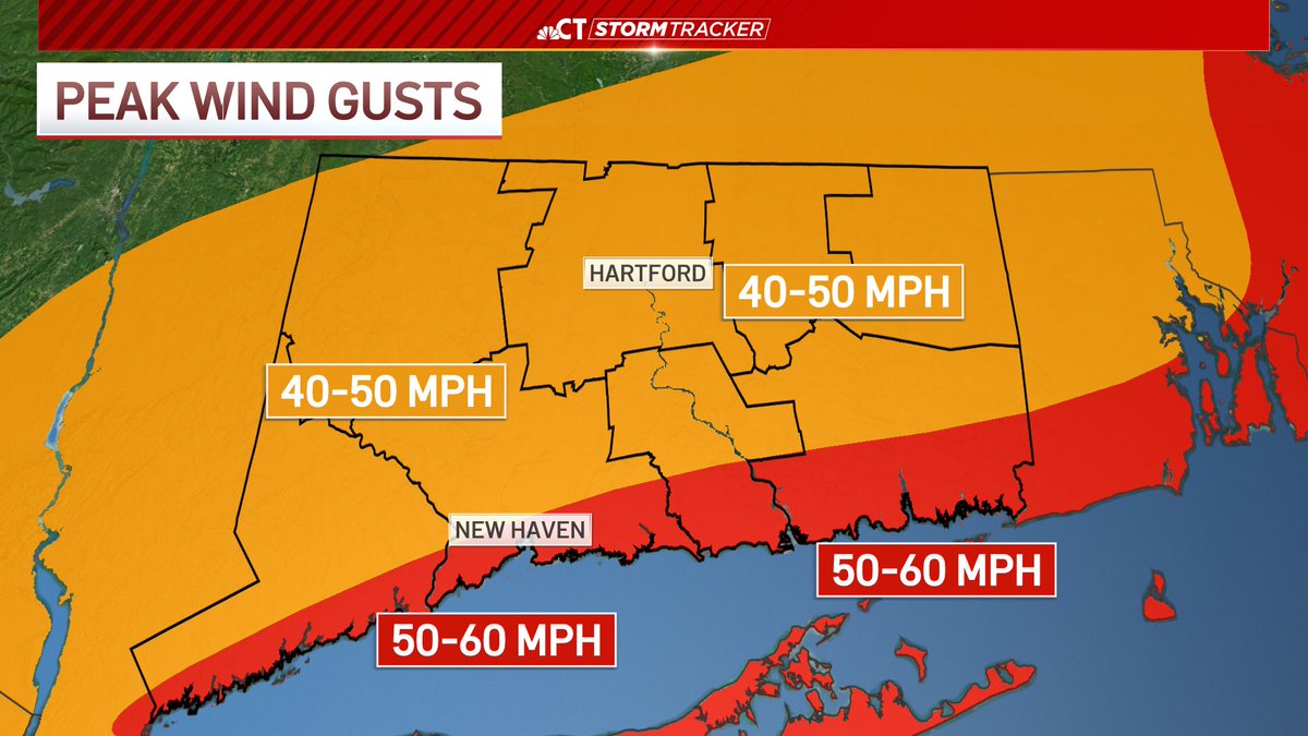 ryanhanrahan's tweet photo. Afternoon Nor’Easter Update: Gusts 50-60 mph along the shoreline Sat-Sun AM, lower inland. Trees/power lines may come down. 

Coastal flooding likely at vulnerable spots on the Sound, especially Sat &amp; Sun AM/midday high tides. Storm surge of 3 ft possible. https://t.co/UO0xCFoSIK