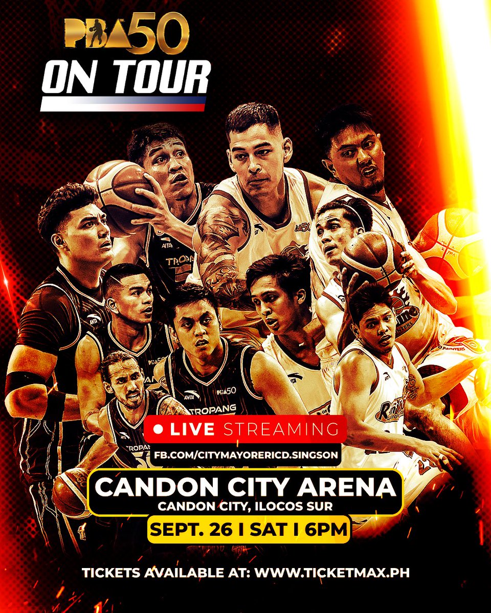 pbaconnect's tweet photo. #PBA50 on Tour featuring your TNT Tropang 5G and Rain or Shine Elasto Painters, TODAY at Candon City Arena, 6PM!

Stream it live via FB page: https://t.co/NbD7L11WLi

#PBA50LID https://t.co/HVNEP1YxjH