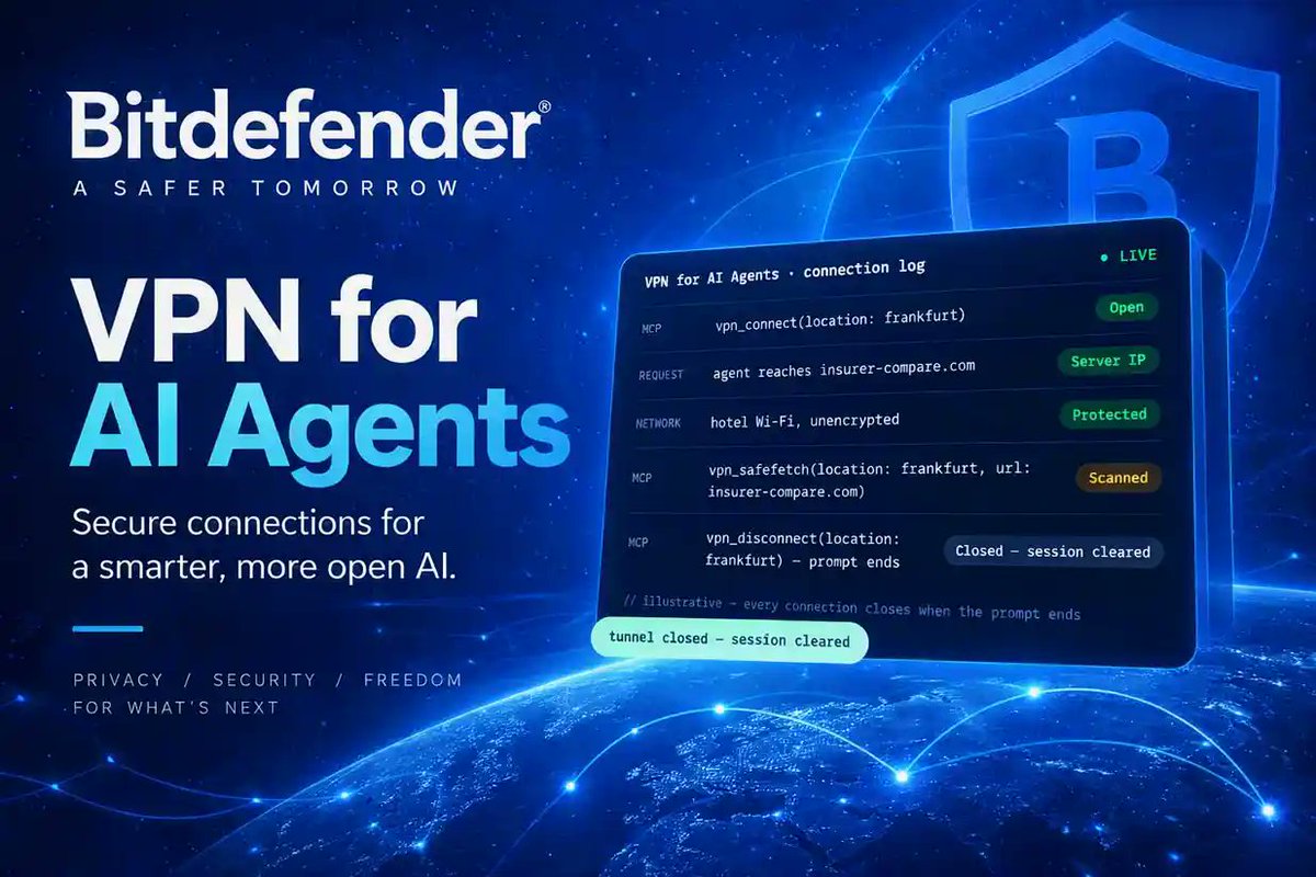 gadgetfluxnew's tweet photo. Bitdefender launches VPN for AI agents: per-prompt privacy and isolated tunnels
https://t.co/4F0Y4Ru9Ln
#Bitdefender #VPN #AIAgents #CyberSecurity #PrivacyTech #DataProtection #TechNews #GadgetFlux #AIPrivacy #SecurityTools https://t.co/zZJ2X6cub6
