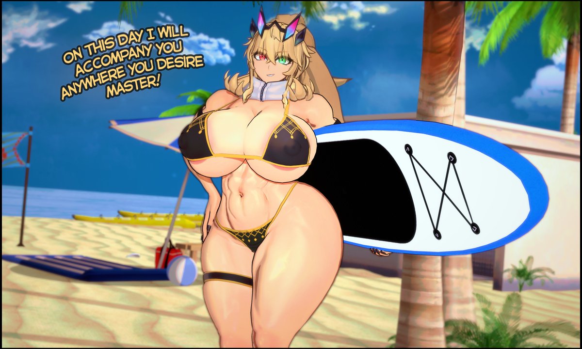 Frosturian's tweet photo. Beach date with Barghest 🏖️☀ 

#FGO https://t.co/hcnCIyTDVp