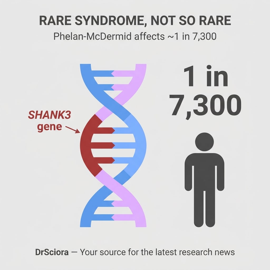 DrSciora's tweet photo. Phelan-McDermid syndrome isn't as rare as we thought: ~1 in 7,300 people may carry a SHANK3 variant — over 45,000 Americans. Many are undiagnosed simply because genetic testing isn't offered. 🧬

#Genetics #AutismResearch #PhelanMcDermid https://t.co/a3OkKA9VT0
