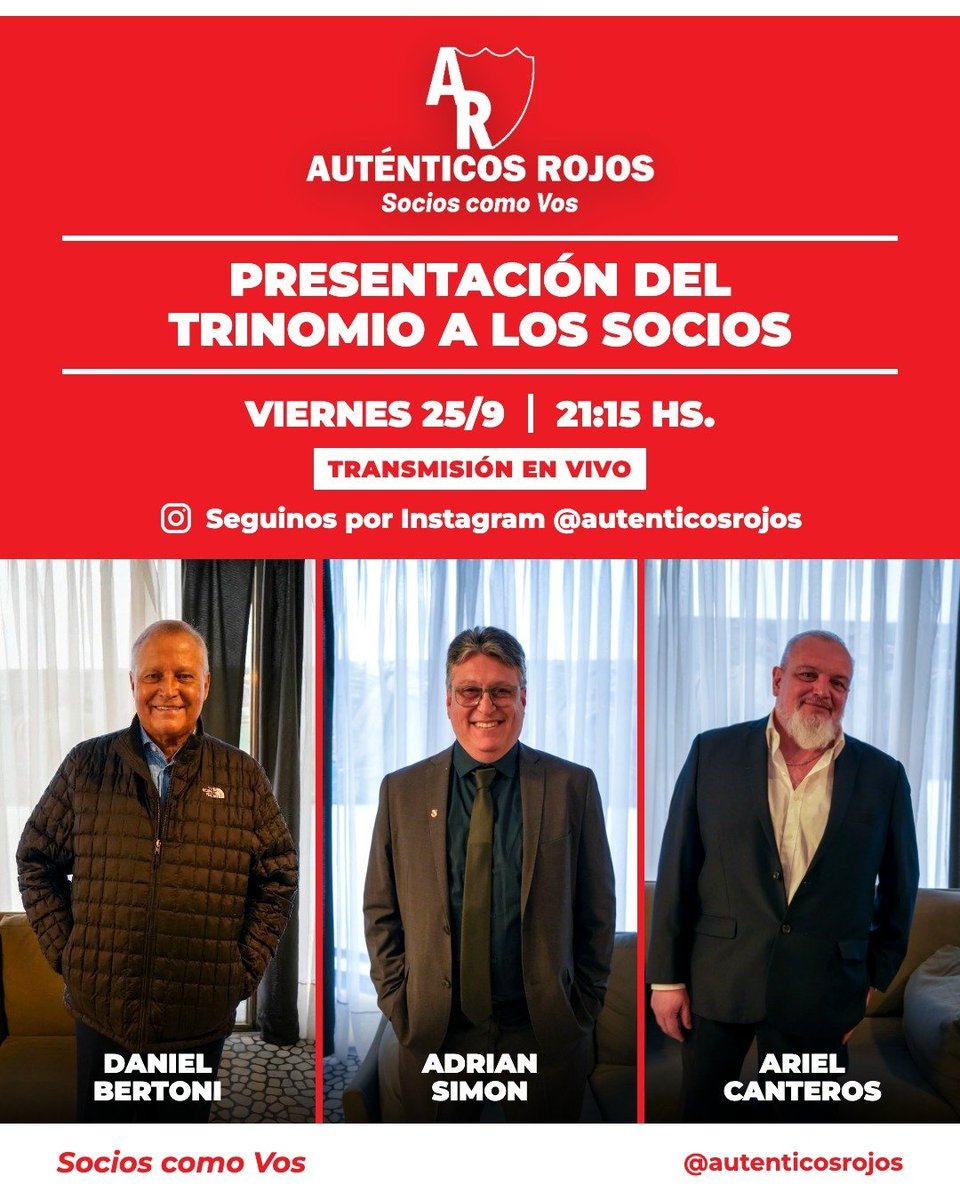 AutenticosRojos's tweet photo. HOY CHARLAMOS CON LOS SOCIOS 

Seguí la transmisión en vivo desde nuestro Instagram @autenticosrojos https://t.co/zfDL48oA7m