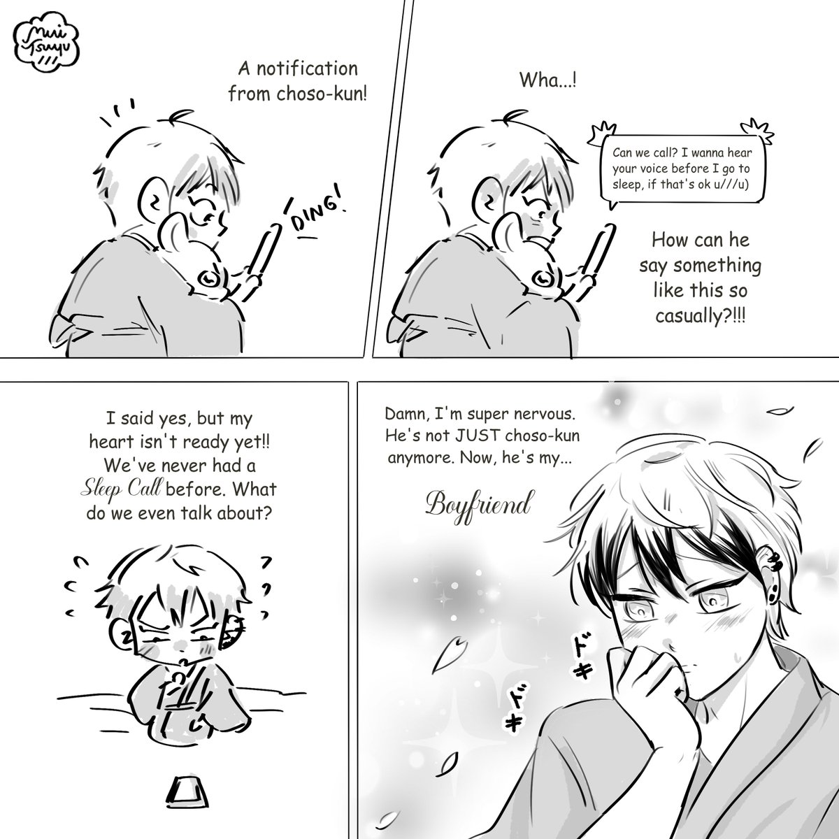 muitsuyu's tweet photo. Chonao 🩸🦊
*Late* Day 3: first bf, highschoolers (i don't mention it but i'm thinking they're in 3rd grade here)

𝓢𝓵𝓮𝓮𝓹 𝓒𝓪𝓵𝓵 🌜☁️📞 (1/2)
#chonaoweek2026 https://t.co/7ZFIX2gig6